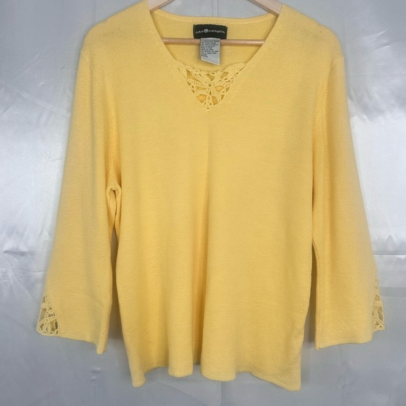 Sag Harbor Yellow Sweater with Crochet V-Neck - Picture 5 of 10